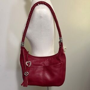 Brighton Red Leather Shoulder Bag with Braided Handle